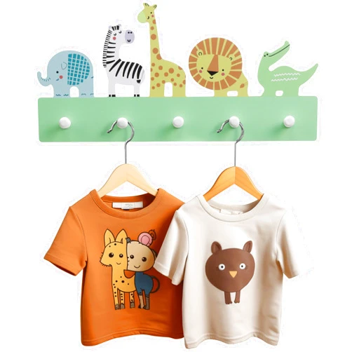 Navaris Kids Coat Hooks Rack - Wooden Hanger Rail with 5 Pegs - Wall Mounted Children's Coat Rack with 5 Hooks - Cute Animals Design
