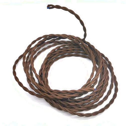 Pangocho Jinchao-Twisted Cloth Covered Wire Vintage Style Lamp Cord Strands 2 Core 0.75mm 5M/10M for Industrial Vintage DIY Projects (Color : Brown, Length : 1m)