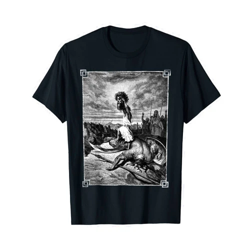 David and Goliath Slaying the Goliath Biblical Story Gravure T-Shirt