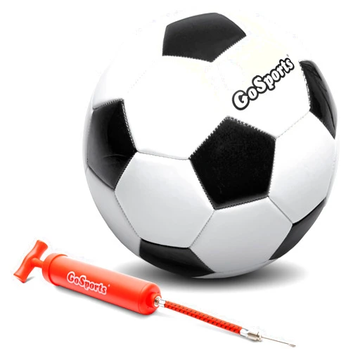 GoSports Classic Black and White Soccer Ball with Premium Pump - Available as Single Balls or 6 Pack - Sizes 3, 4, 5