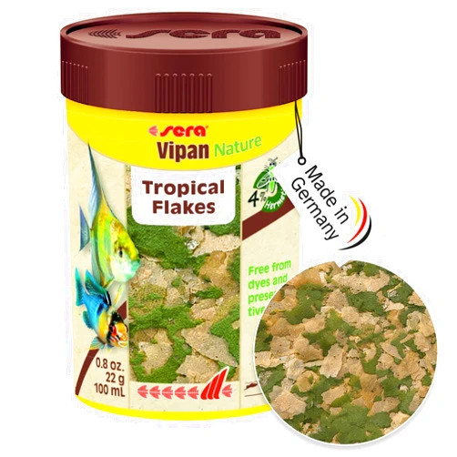 sera Vipan Nature Flake 0.8oz | Premium Staple Food for Ornamental Fish | Insect Meal & Prebiotic Effect | Free from Dyes & Preservatives | Perfect for Surface Feeders
