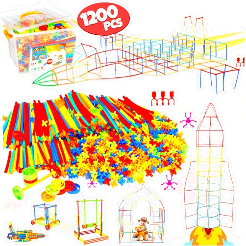 Ggiibro Straw Constructor Toys STEM Building Toys 1200Pcs Toys Aged for 3 4 5 6 7 8+ Interlocking Plastic Toys Engineering Toys Thin Tube Blocks Toy Educational Toy Kit for Classroom Kids Toys Set