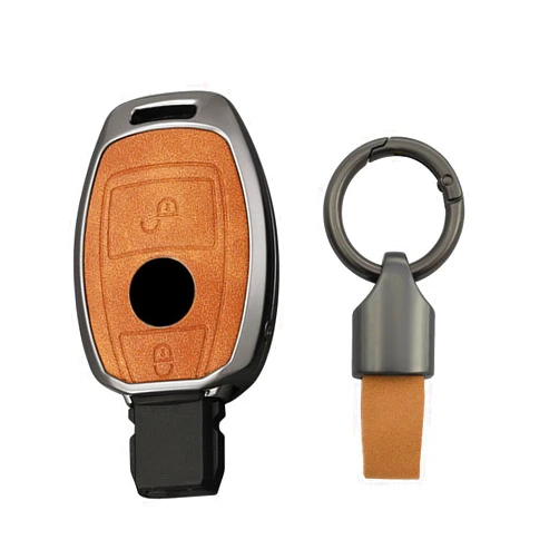 KUNIO Zinc Alloy PU Leather Car Key Fob Cover Case Fit for Mercedes Benz A B C E S Class W204 W205 W212 W213 W176 GLC Maybach Key Protective Cover Keychain Key Holder 2 Button C Brown