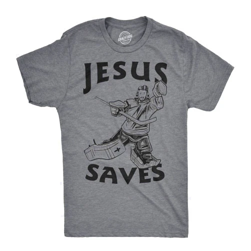 Crazy Dog T-Shirts Jesus Saves Hockey Goal T Shirt Funny Religious Christian Faith Hilarious Tee