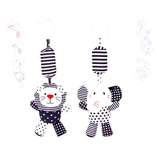 SHXERO 2Pcs Hanging Rattle Toys for Babies, Hanging Baby Toy, Car Seats Stroller Toys with Wind Chime for Newborn 0-36 Months, Clip Hanging Plush Squeeze Toys, Best Birthday Gift for Newborn