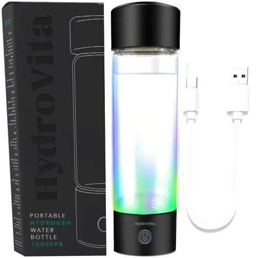 Mimoji Hydrogen Water Bottle - Black Portable and Rechargeable Hydrogen Generator for Rich Pure Water up to 1200ppb 14.2 oz - Ionizer & Purifier for Health Plus PEM SPE Technology with Type C Port
