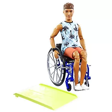 Barbie ​Ken Doll with Wheelchair & Ramp, Kids Toys, Barbie Fashionistas, Brunette with Beachy Tee and Orange Shorts, Clothes and Accessories​​