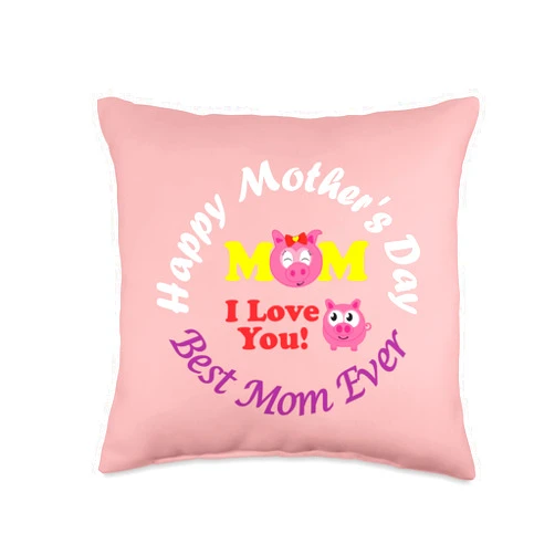 Mother Designs - Henyo Stuffs Mother Child Best Mom Ever-Cute Pig Piggy Throw Pillow, 16x16, Multicolor