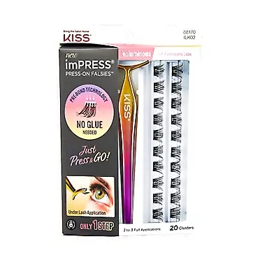 ImPRESS KISS imPRESS Press-On Falsies Eyelash Clusters Kit, Voluminous, Black, Fuss Free, Invisible Band, Natural, 24 Hours, No Damage, No Sticky Residue, Gorgeous, Flawless, Quick & Easy | 20 Clusters