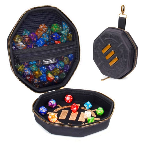 ENHANCE DND Dice Tray and Dice Case - DND Dice Holder for up to 150 D&D Dice with Rugged Hard Shell Exterior and Protective Soft Interior - Dice Rolling Tray Perfect for Game Night (Black)