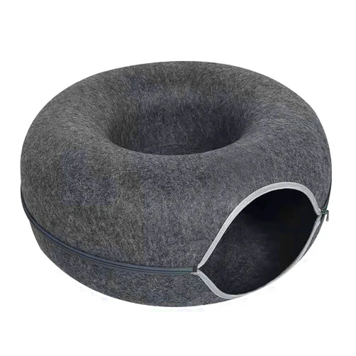 Liefoytimn Tunnel cat Bed, Donut cat Bed, Fun Ventilation Peephole, Detachable Zipper cat Bed, Felt Washable, All Season Universal cat Bed Suitable for Cats, Small Dogs, Rabbits (Dark Gray, Small)