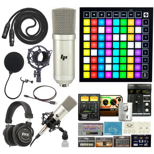 Novation Launchpad Mini MK3 64 RGB Pad Midi Grid Controller For Ableton Live with Creative Music Software Kit and Professional Studio Recording Condenser Microphone and Kit