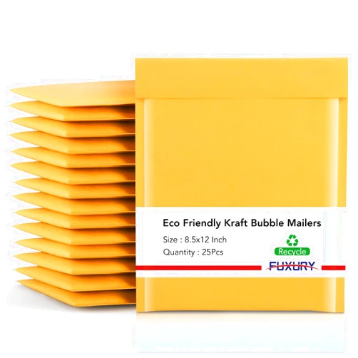 Fuxury Kraft Bubble Mailers 8.5x12 Inch 25 Pack, Strong Adhesion Padded Envelopes #2,Self Seal Bubble Envelopes, Padded Mailers，Book Mailers Packaging for Small Business,Yellow