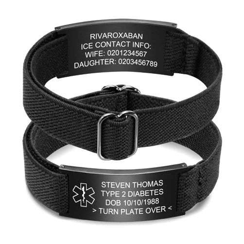 MEALGUET Personalized Medical Alert Bracelet for Men - Customized Elastic Strap Stainless Steel ID Bracelets Engraved Medic Info, Emergency Awareness Medic ID Bracelet for Autism Allergy Diabetic Epilepsy