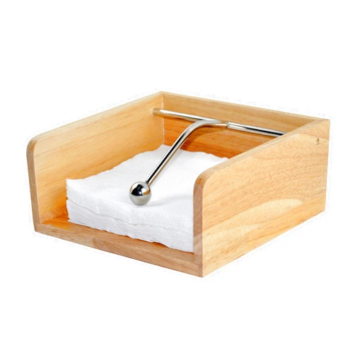 Spiretro Cocktail Paper Napkin Flat Holder, Decorative Beverage Napkin Caddy with Sophisticatedly Metal Center Bar, Solid Wood with Grain for Kitchen Dinging Countertop, Rustic Natural Beige