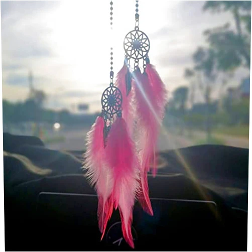 RHOHWODE Dream Catcher car Interior Rearview Mirror Hanging Decor car Decorations for Women Feather Boho Wall Hanging Decorations(Pink)