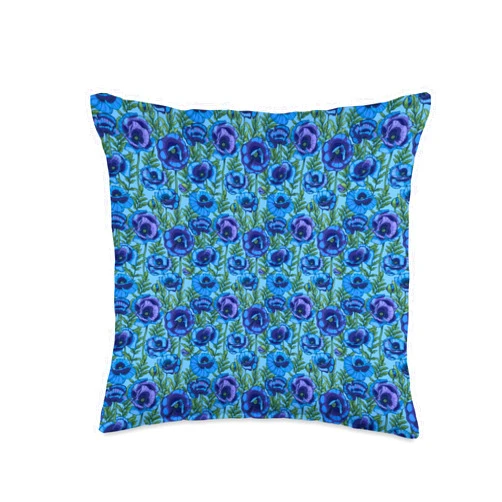 Pyxie Gurl Violet Blue Poppies Floral Flowers Throw Pillow, 16x16, Multicolor