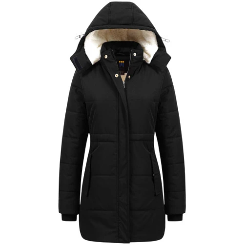 CREATMO US Women's Thicken Sherpa Winter Coat Puffy Warm Snow Jacket With Removable Hood