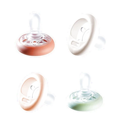Tommee Tippee Breast-Like Pacifier, 0-6 Months, Symmetrical Design, Natural Breast-Like Baglet, BPA-Free Binkies, Rose/Green/Cream, Pack of 4