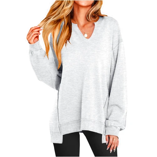 ANRABESS Women's Oversized Sweatshirts Long Sleeve Tunic Shirts V Neck Loose Pullover Tops 2026 Spring Teen Girls Outfit
