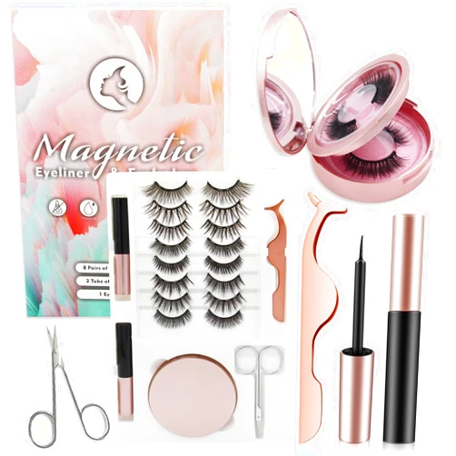 Autdor Magnetic Eyelashes Kit - Autdor Mixed Magnetic Eyelashes with Eyeliner Kit 10 Pairs 3D Reusable False Lashes Natural Look 2 Tubes Strong Magnetic Eyeliner 1 Mirror 1 Lash Scissors and 1 Lash Tweezers