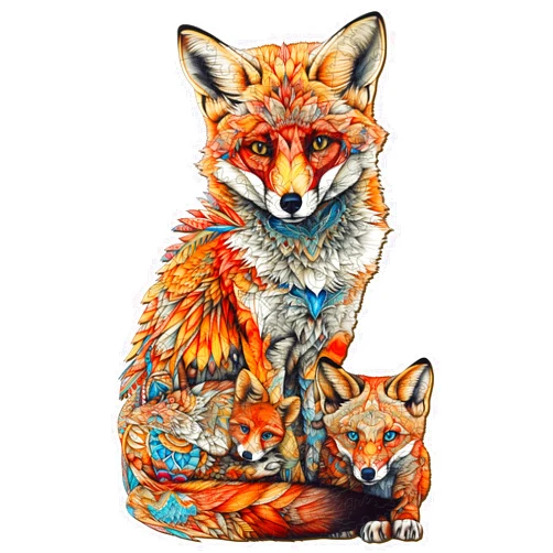 Jigfoxy Wooden Puzzles for Adults, Fox Family Wooden Jigsaw Puzzles, Unique Animal Shape Wood Cut Puzzles, Christmas Thanksgiving Day Gifts for Friends Family (L-18.3 * 11.8in-300pcs)
