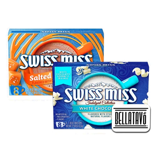 BELLATAVO Flavored Hot Cocoa Mix Bundle Includes 2-11.04 Oz Box of Swiss Miss Hot Chocolate. 1 Box Each: Swiss Miss White Chocolate, Swiss Miss Salted Caramel Hot Chocolate Comes With a BELLATAVO Fridge Magnet!