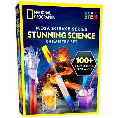 National Geographic Blue Marble National Geographic Stunning Chemistry Set - Mega Science Kit with 45 Easy Experiments- Make a Volcano and Launch a Rocket, STEM Projects for Kids Ages 8-12, Science Toys
