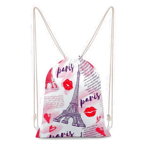 Uihguho Drawstring Gym Bag For Women Men Vintage Paris Eiffel Tower Travel Laptop Pouch Waterproof Small Yoga String Bag Adjustable Swimming Cinch Sport Sackpack Cycling Outdoor Daypack
