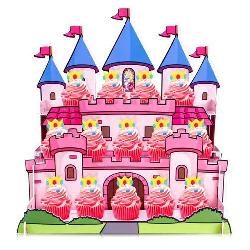 HOMEZZO Princess Birthday Cupcake Treat Display Stand, 3 Tiered Pink Blue Magical Castle Cupcake Holder Dessert Tower for Princess Party Supplies