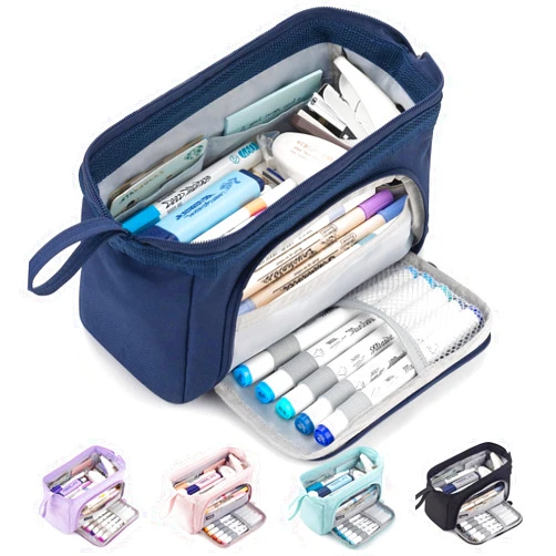 HVOMO Pencil Case Large Capacity Pencil Pouch Handheld Pen Bag Cosmetic Gift for Office School Teen Girl Boy Men Women Adult (Navy)