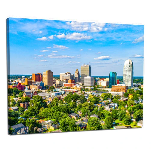 Artbrush Tower Winston Salem Skyline Wall Art USA North Carolina Artwork Wall Decor Cityscape Picture Canvas HD Print Poster Painting Framed Home Living Room Bedroom Decoration Ready to Hang(16''Wx12''H)