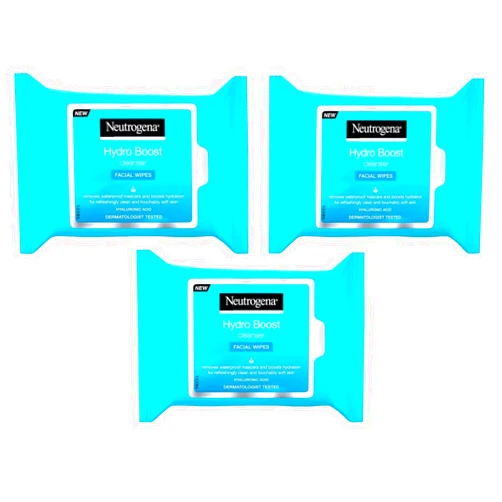 Neutrogena HydroBoost Facial Cleansing & Makeup Remover Wipes with Hyaluronic Acid, Hydrating Pre-Moistened Face Towelettes to Cleanse & Remove Dirt, Makeup & Impurities, 25 count,(pack of 3)