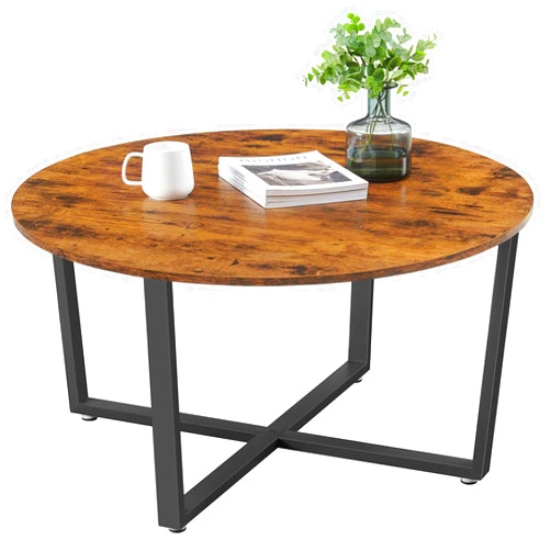 VASAGLE ALINRU Round Coffee Table, Industrial Style Cocktail Table, Durable Metal Frame, Easy to Assemble, for Living Room, Rustic Brown ULCT88X 39.4 x 21.7 x 17.7 Inches