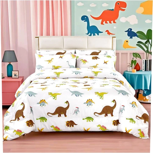 MAG 3Pcs Dinosaur Bedding Comforter Set, Dino White Base Full/Queen Comforter Set,for Toddlers Kids,Boys Teens and Girls,Super Soft Microfiber, Full/Queen Size (1 Comforter + 2 Pillowcases)