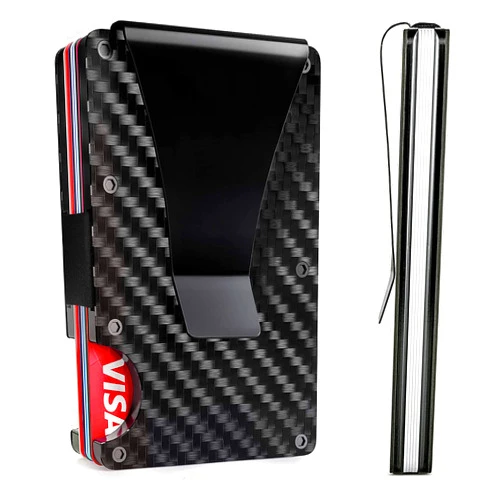 Lywencom Carbon Fiber Wallet,RFID blocking anti-theft card ultra thin cash credit holder black,metal money clip lightweight high classic portable durable