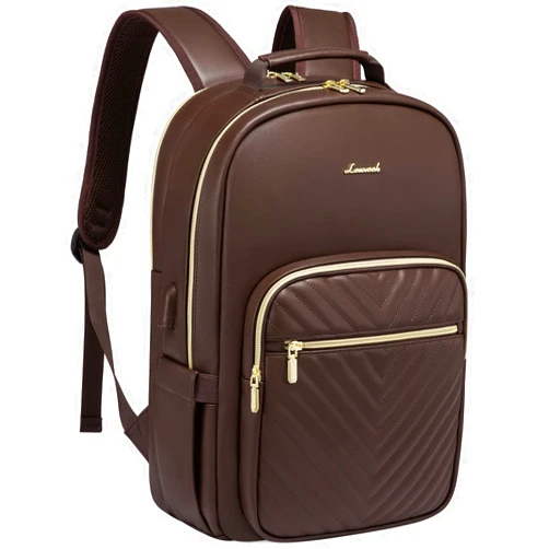 LOVEVOOK Laptop Backpack Women, Fashion Leather Backpack Purse, Large Capacity Travel Bag, Waterproof Professor Work Bagpack, Casual Camping Weekend Daypack with USB Port Fit 15.6 Inch Laptop, Coffee