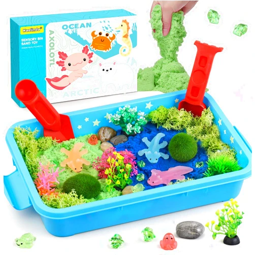 Kaelinda Axolotl Sensory Bin for Kids - Axolotl Toys Sand Sensory Toy with Lid, Art and Craft Axolotl Gifts Sensory Bin Sand for Kids Boys Girls 3-4 5-8 8-12 Birthday