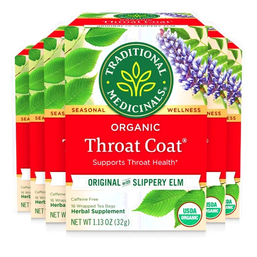 Traditional Medicinals Tea, Organic Throat Coat, Supports Throat Health, 96 Tea Bags (6 Pack)