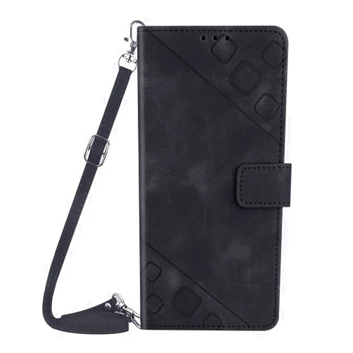 ONV Flip Case for iPod Touch 7 2019 - Solid Color Cross-body 1.5M Lanyard Wallet Case with Card Slot Magnet Leather Shell Flip Stand Cover for iPod Touch 7 2019 / iPod Touch 6 / Touch 5 [005] -Black