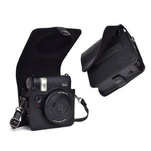 Rieibi Camera Case for Instax Mini 99 - PU Leather Protective Case for Fujifilm Instax Mini 99 Instant Camera - Removable Case with Shoulder Strap Velcro Fastener - Black