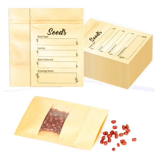 YHNTGB 100pcs Seed envelopes resealable Seed saving envelopes with clear window Kraft paper seed packets for Garden Flower Vegetable Plants Seed Storage and Organizer 4.7 x 3.15inch