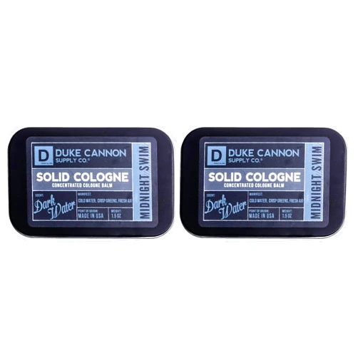 Duke Cannon Supply Co. Solid Cologne for Men Midnight Swim - Cold Water, Crisp Greens, Fresh Air - Concentrated Balm, Travel-Friendly Tin, 1.5 oz (1 unit) (Pack of 2)