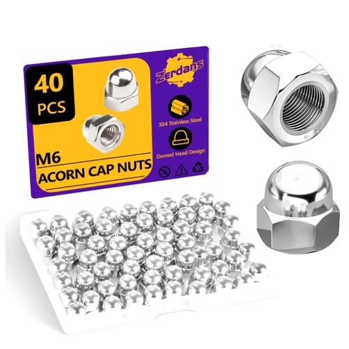 ZerDans M6-1.0mm Acorn Cap Nuts, 40Pcs Acorn Nuts, 304 Stainless Steel Metric Acorn Hex Cap Nuts Sets, Cap nut for Bolt Thread Dia Dome Cap Head Acorn Hex Nuts for Indoor Outdoor