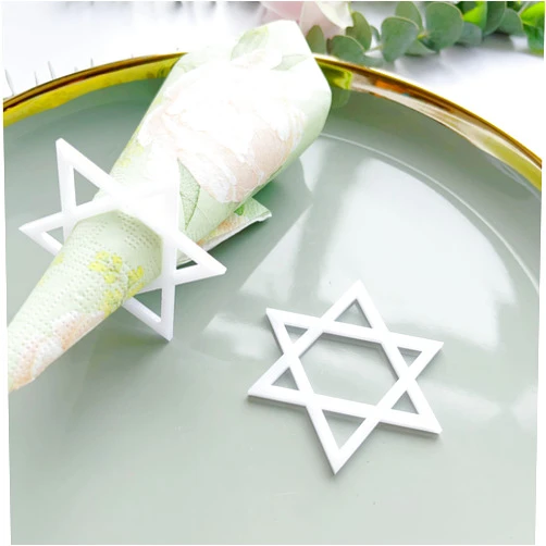 NUO RUI Star of David Pack of 12 Acrylic Napkin Ring Holder, Jewish Passover Hannukah New Year Decor (Mirror Silver)