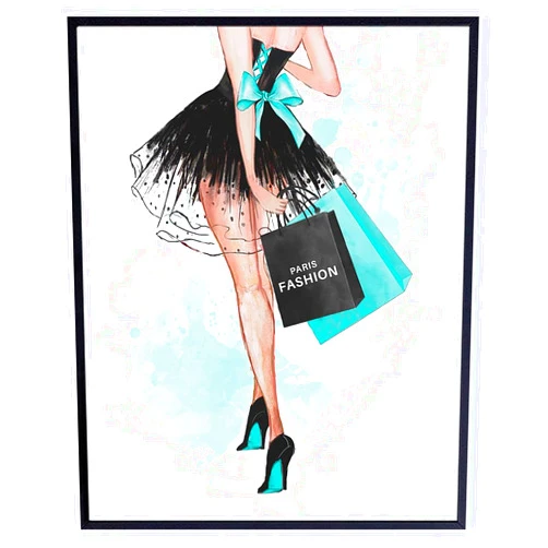 YELLOWBIRD ART & DESIGN Fashion Designer Wall Decor - Poster of Glamour Woman Wall Art - High Fashion design - Glam Decor - Decoration Picture print - Luxury Gift for Woman, Teen Girl - Turquoise Blue 8x10