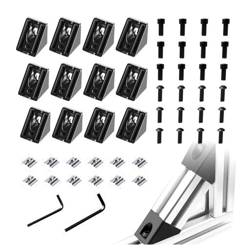 SeekLiny 12pcs 3030 45 Degree Inside Corner Angle Support Bracket, 30x30 Aluminum Extrusion Connector Hardware Accessories T-Slot V-Slot Black