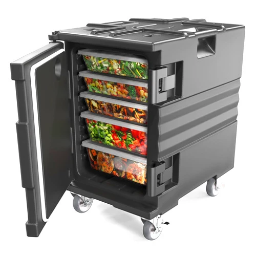 ROVSUN Hot Box Food Warmer, Insulated Food Pan Carrier w/Lockable Wheels Double Buckles and Handles, Stackable Hot Boxes for Catering Restaurant Canteen Family Party
