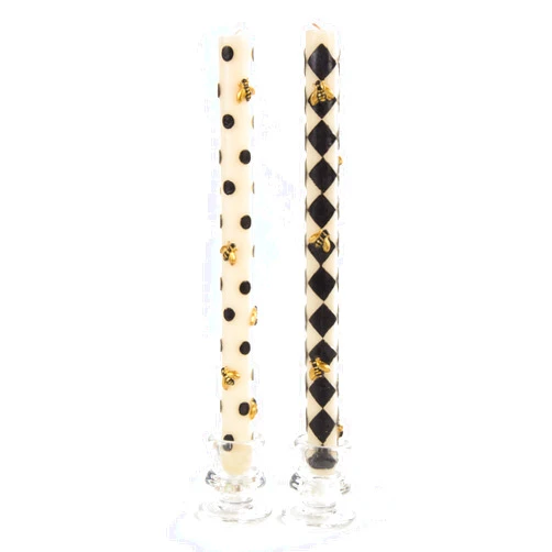 MacKenzie-Childs Bee Dinner Candles - Black - Set of 2
