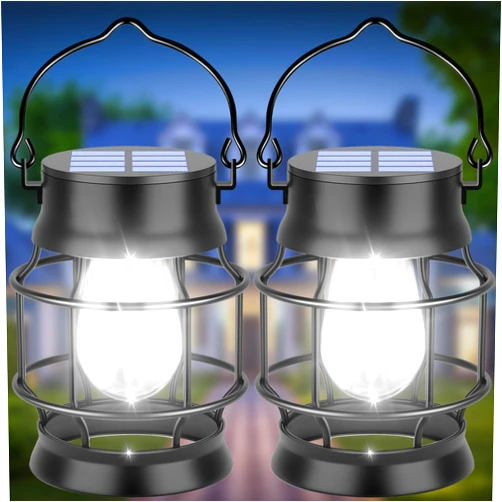 UBright Solar Outdoor Lights 2 Pack Solar Lanterns Hanging Solar Lights for Outside Metal Decorative Solar Lights Outdoor Waterproof Retro Solar Powered Outdoor Lighting for Yard Patio, Cool White